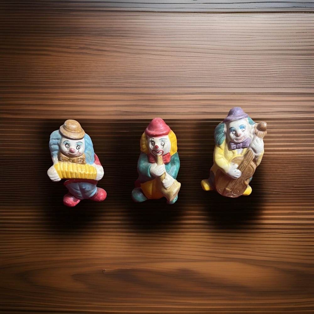 Vintage Set Of 3 Musician Clowns Ceramic Hand Painted